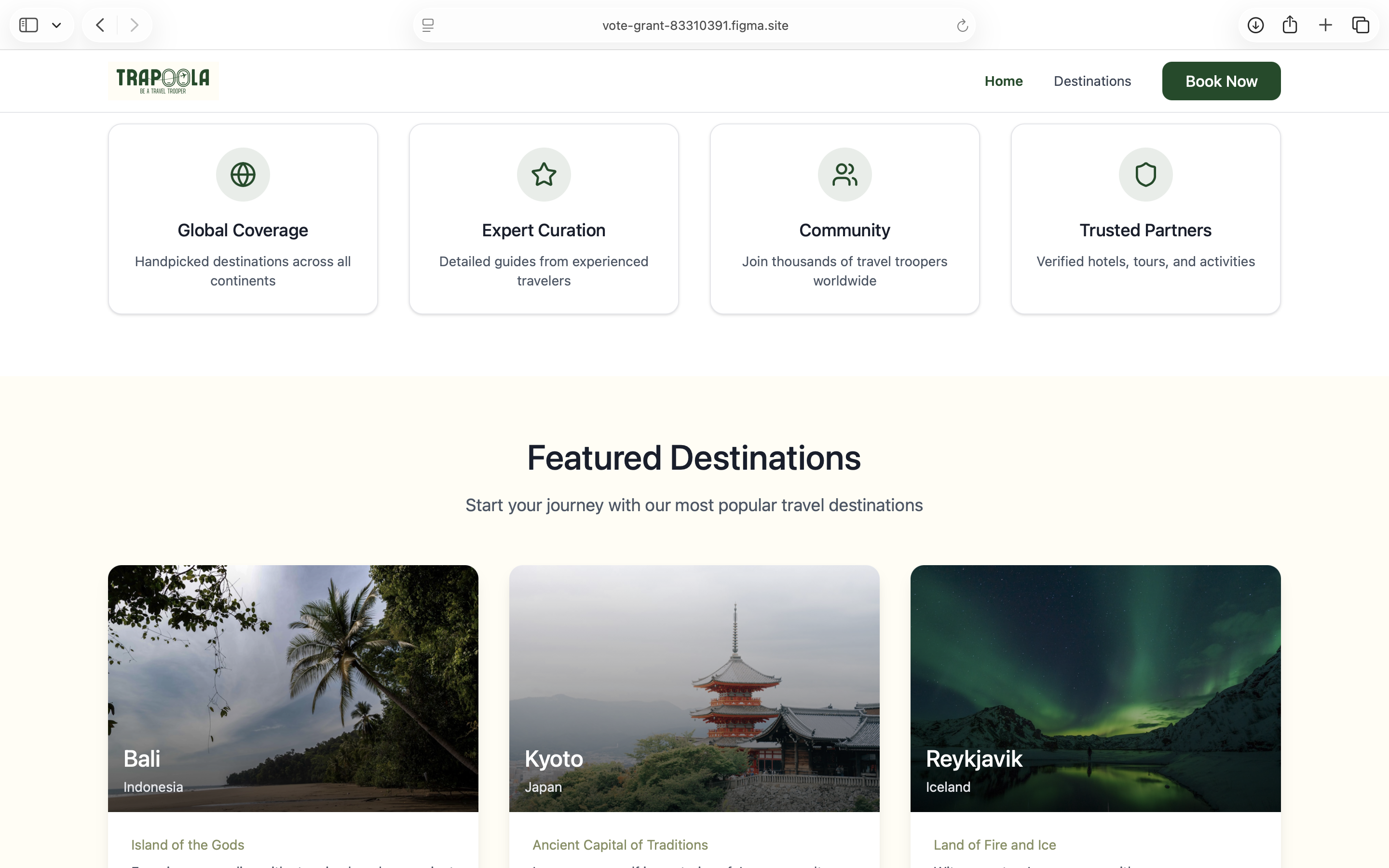 Destinations page concept
